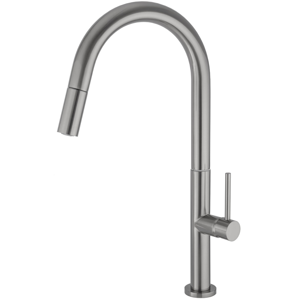 Grifo cocina alto extraíble monomando acero cepillado – Serie Éufrates