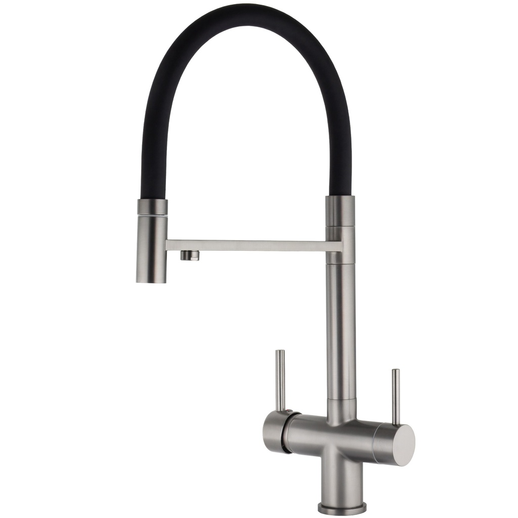 Grifo de cocina con 3 vías osmosis y flexible gun metal – Serie Manzanares