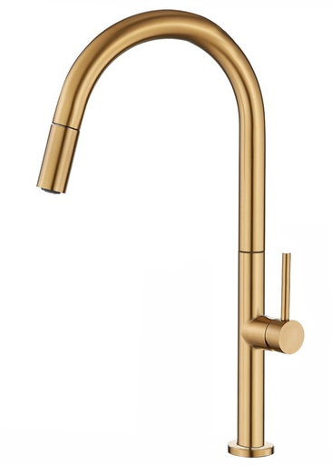 [EU001-DC] Grifo cocina alto extraíble monomando dorado cepillado – Serie Eufrates