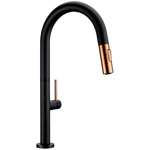 [EU001-NG/R] Grifo cocina alto extraíble monomando negro mate y dorado rosa serie Eufrates