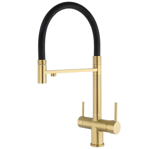 [MZ001-OM] Grifo de cocina con 3 vías osmosis y flexible oro mate con protección PVD – Serie Manzanares