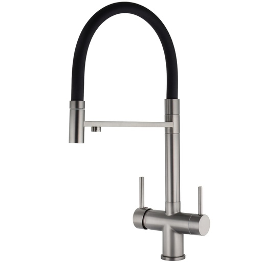 [MZ001-GM] Grifo de cocina con 3 vías osmosis y flexible gun metal – Serie Manzanares